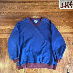 90s white tag center check‎ Nike crew neck sweatshirt